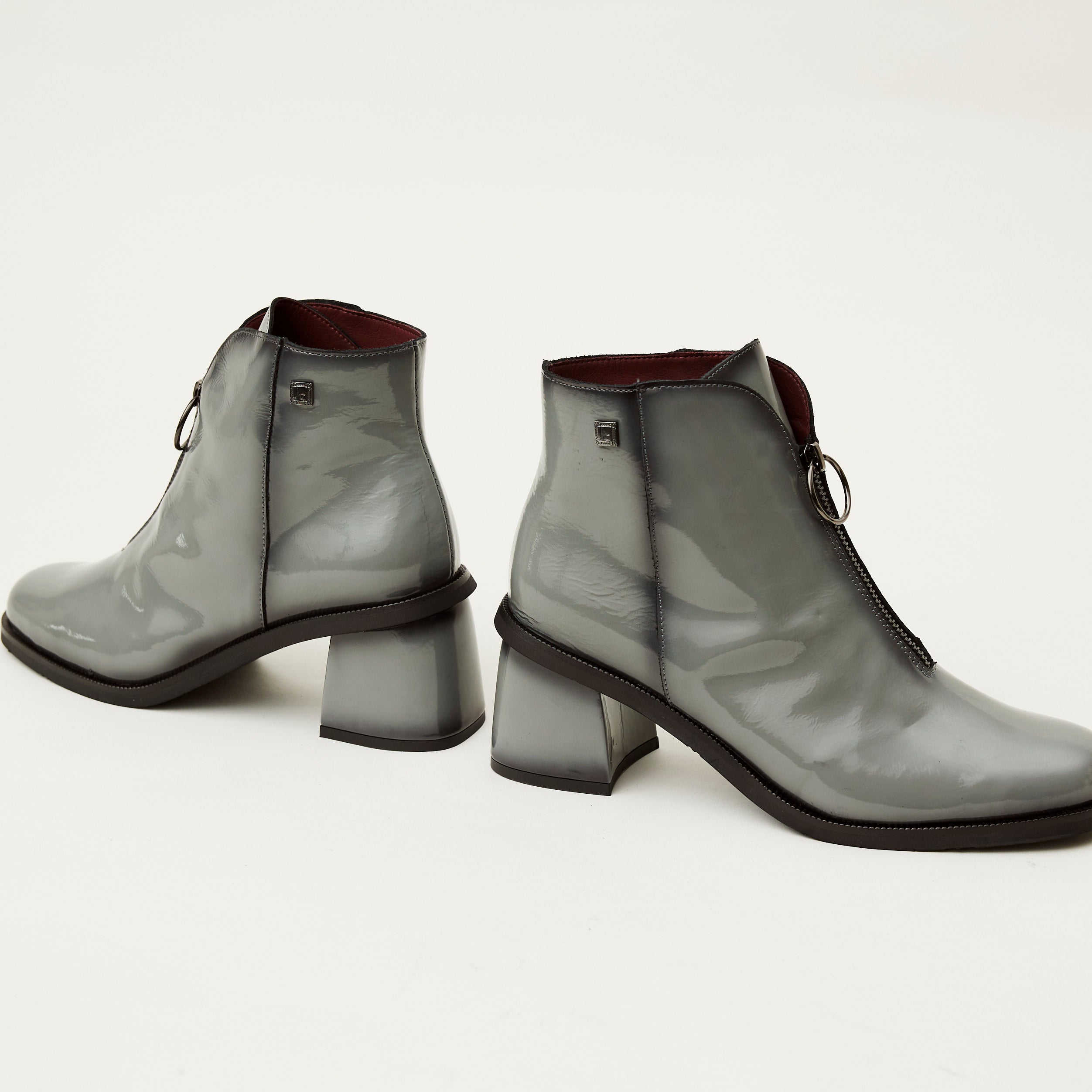 Grey patent sale leather boots