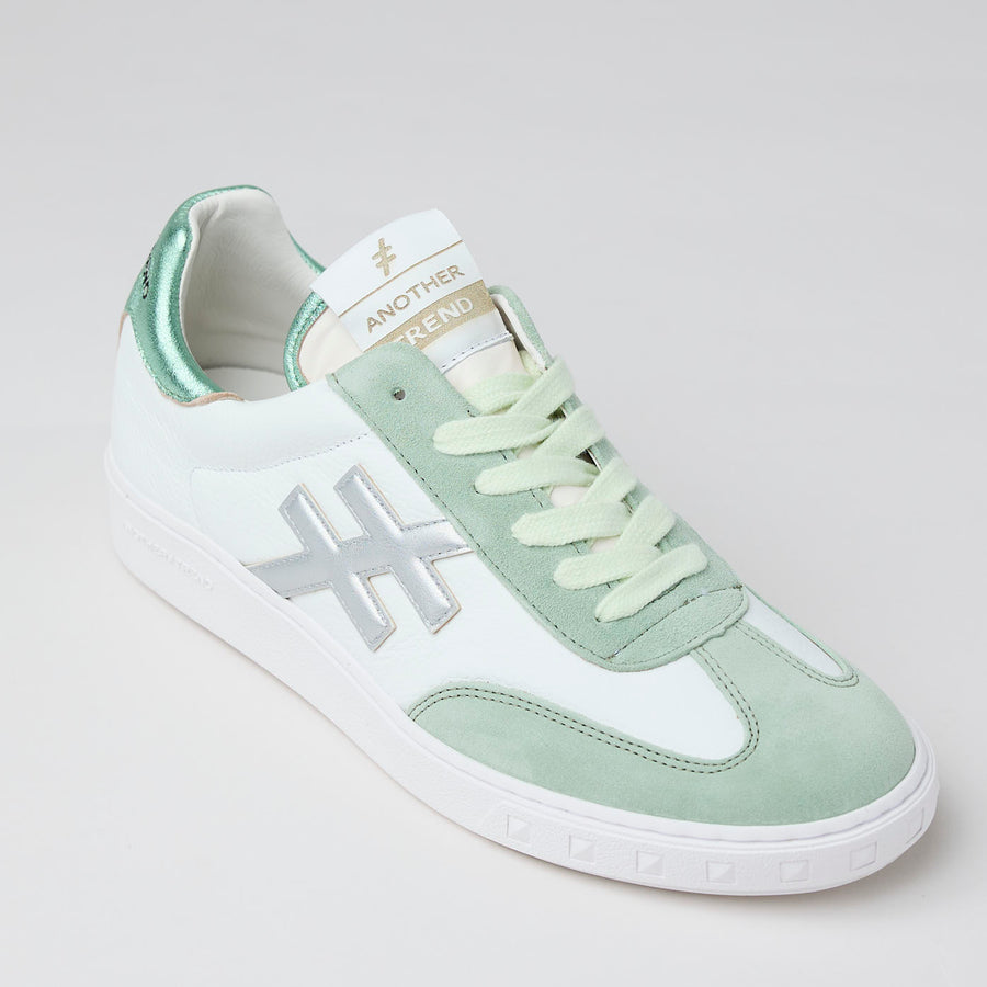 Another Trend White and Mint Leather Trainers