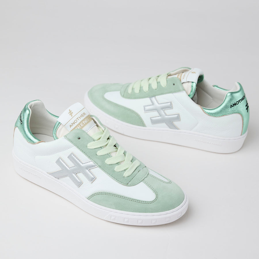 Another Trend White and Mint Leather Trainers