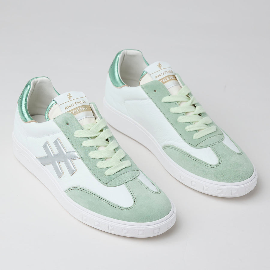 Another Trend White and Mint Leather Trainers