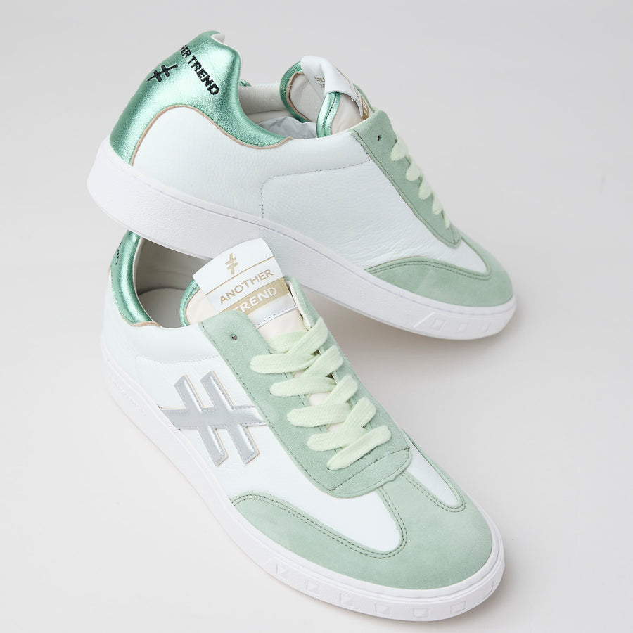 Another Trend White and Mint Leather Trainers