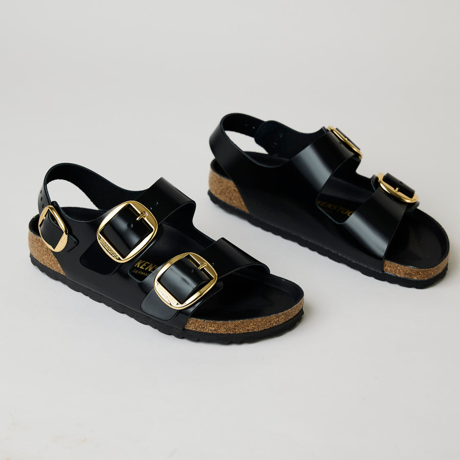 Birkenstock Black Leather Big Buckle Milano Sandals - Nozomi