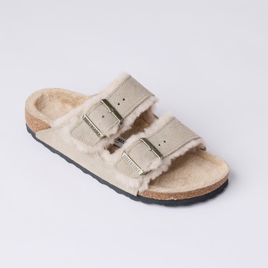 Birkenstock Taupe Suede Arizona Shearling Sandals - Nozomi