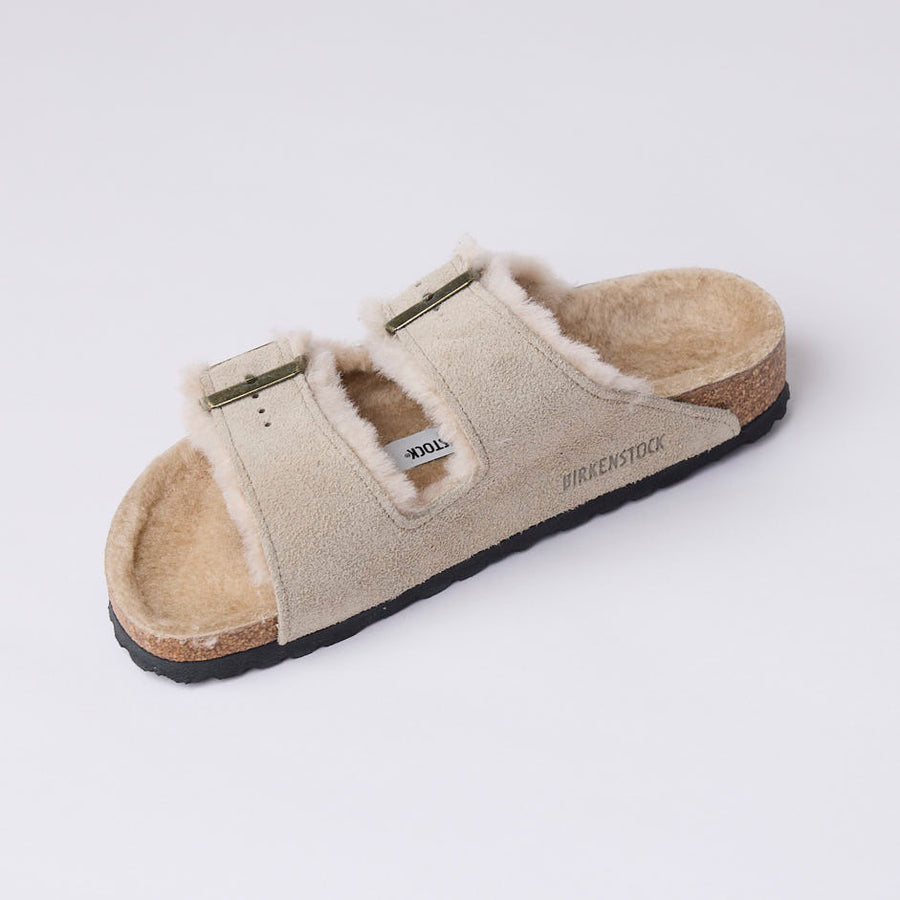 Birkenstock Taupe Suede Arizona Shearling Sandals - Nozomi