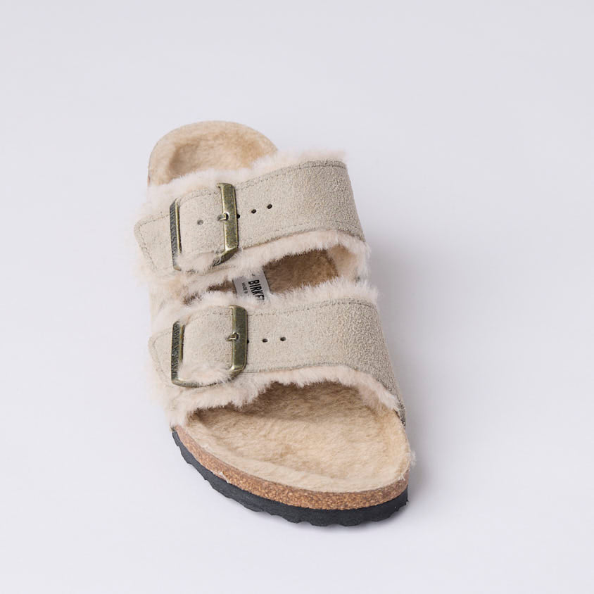 Birkenstock Taupe Suede Arizona Shearling Sandals - Nozomi