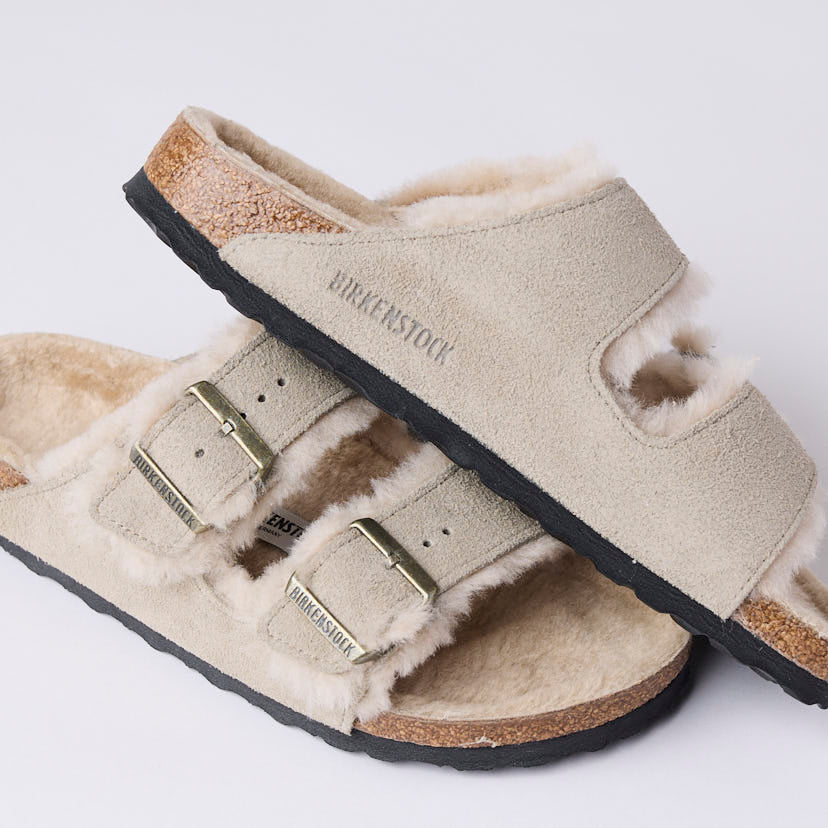 Birkenstock Taupe Suede Arizona Shearling Sandals - Nozomi