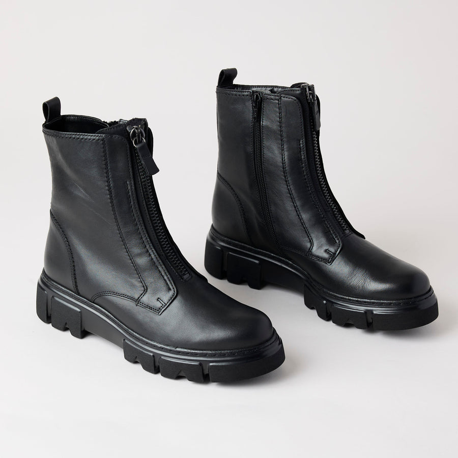 Gabor Black Leather Biker Boots - Nozomi