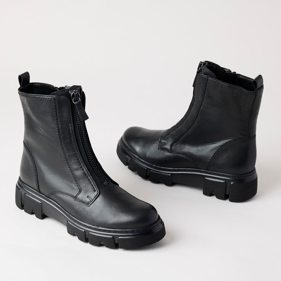 Gabor Black Leather Biker Boots - Nozomi