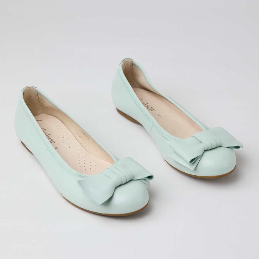 Gabor Mint Leather Ballerina Pumps