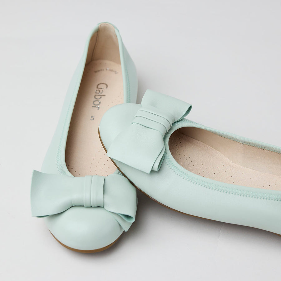 Gabor Mint Leather Ballerina Pumps