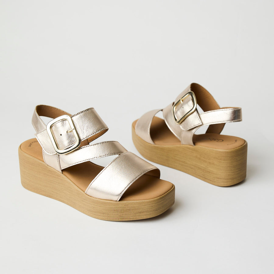 Gabor Gold Wedge Leather Sandals - Nozomi