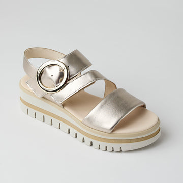 Gabor Flatform Platino Metallic Leather Sandals