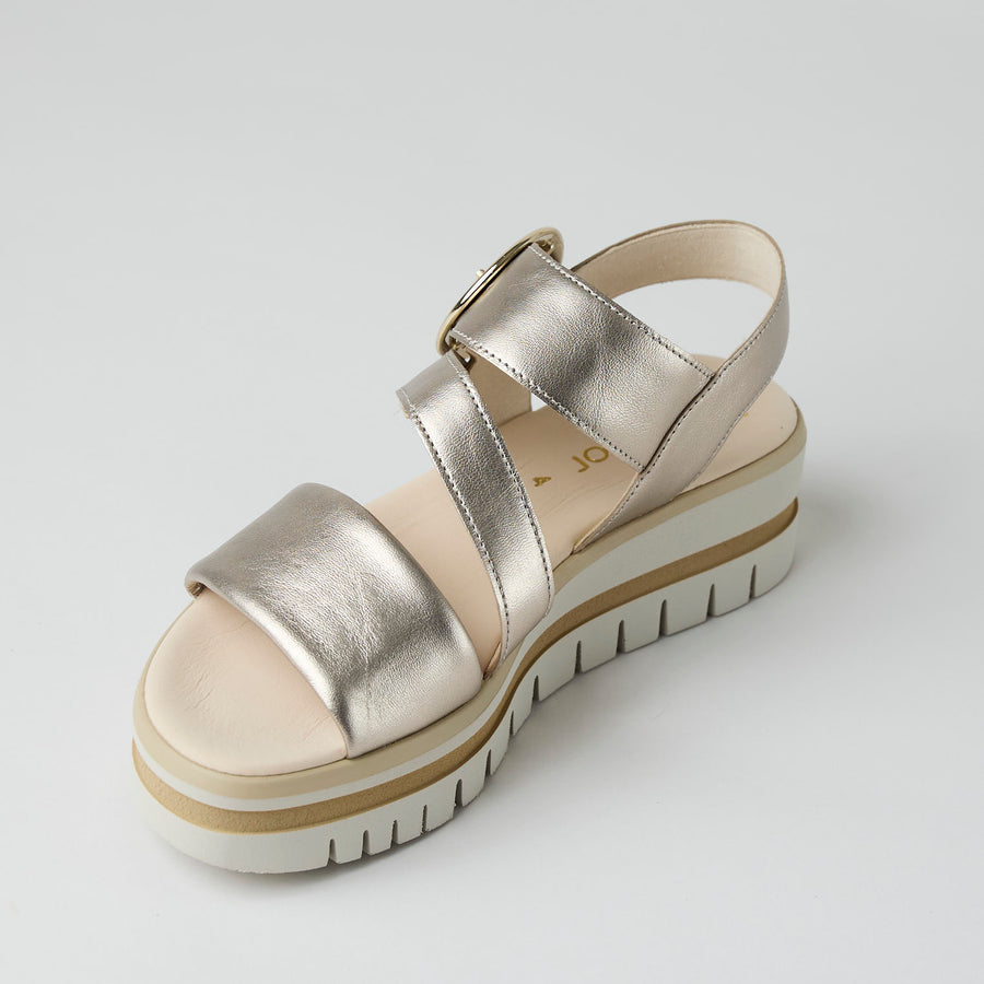 Gabor Flatform Platino Metallic Leather Sandals