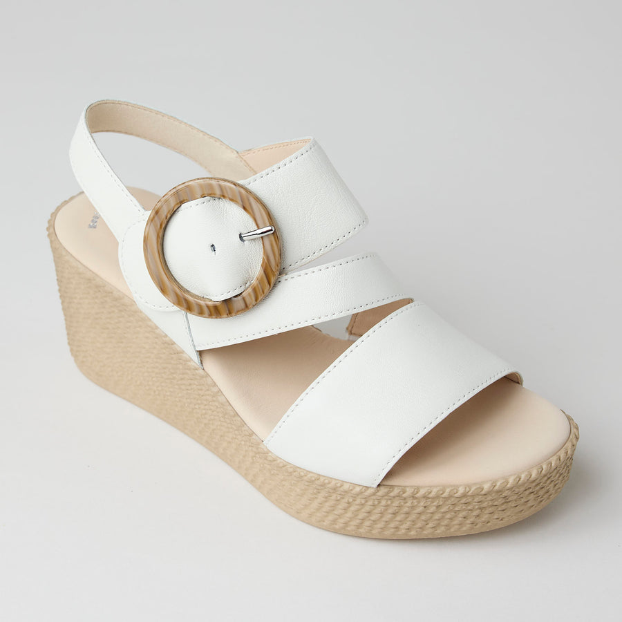 Gabor White Leather Medium Wedge Sandals