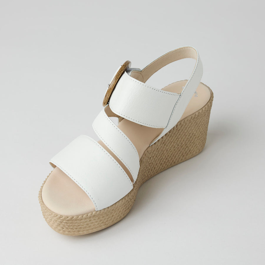 Gabor White Leather Medium Wedge Sandals