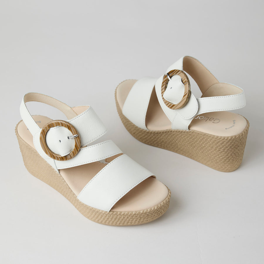 Gabor White Leather Medium Wedge Sandals