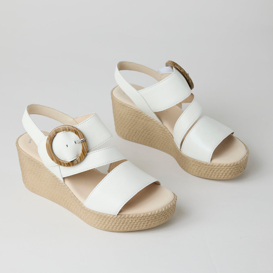 Gabor White Leather Medium Wedge Sandals