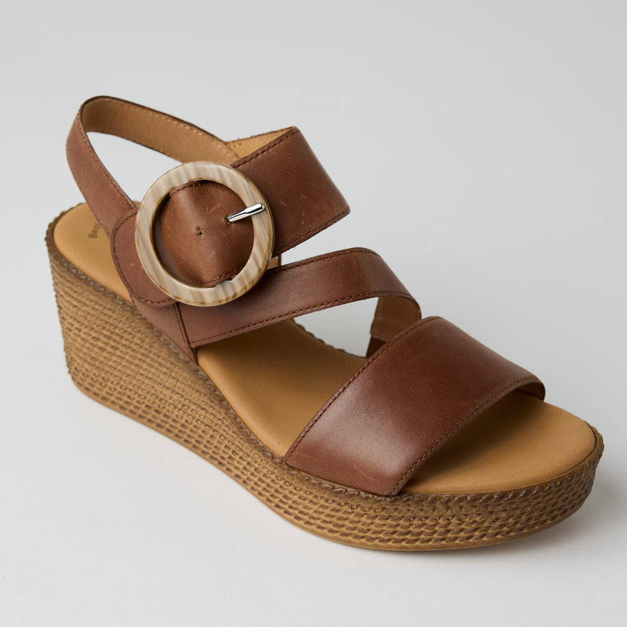 Gabor Tan Leather Medium Wedge Sandals