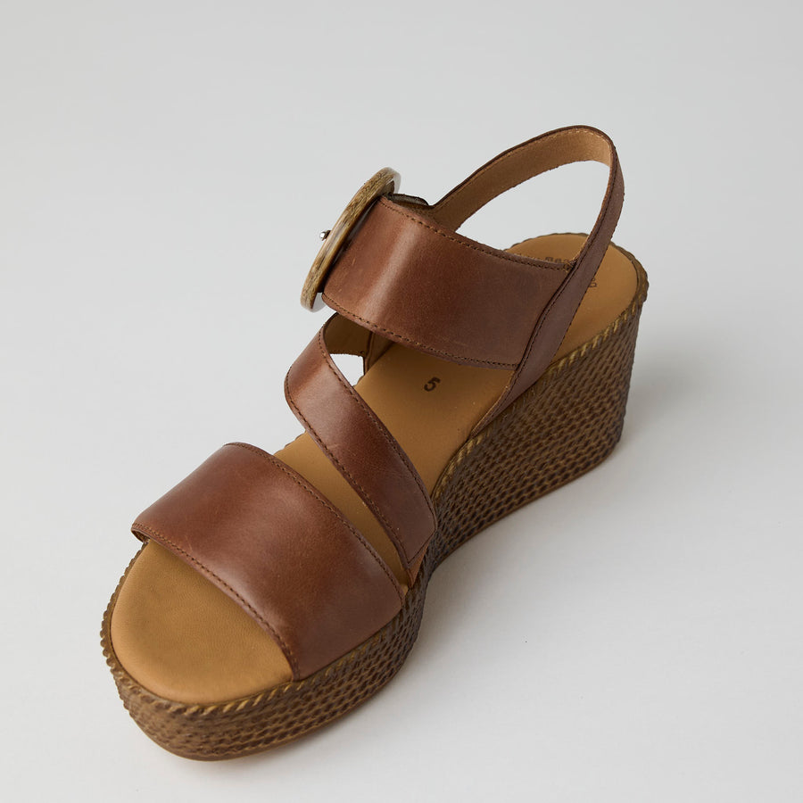 Gabor Tan Leather Medium Wedge Sandals