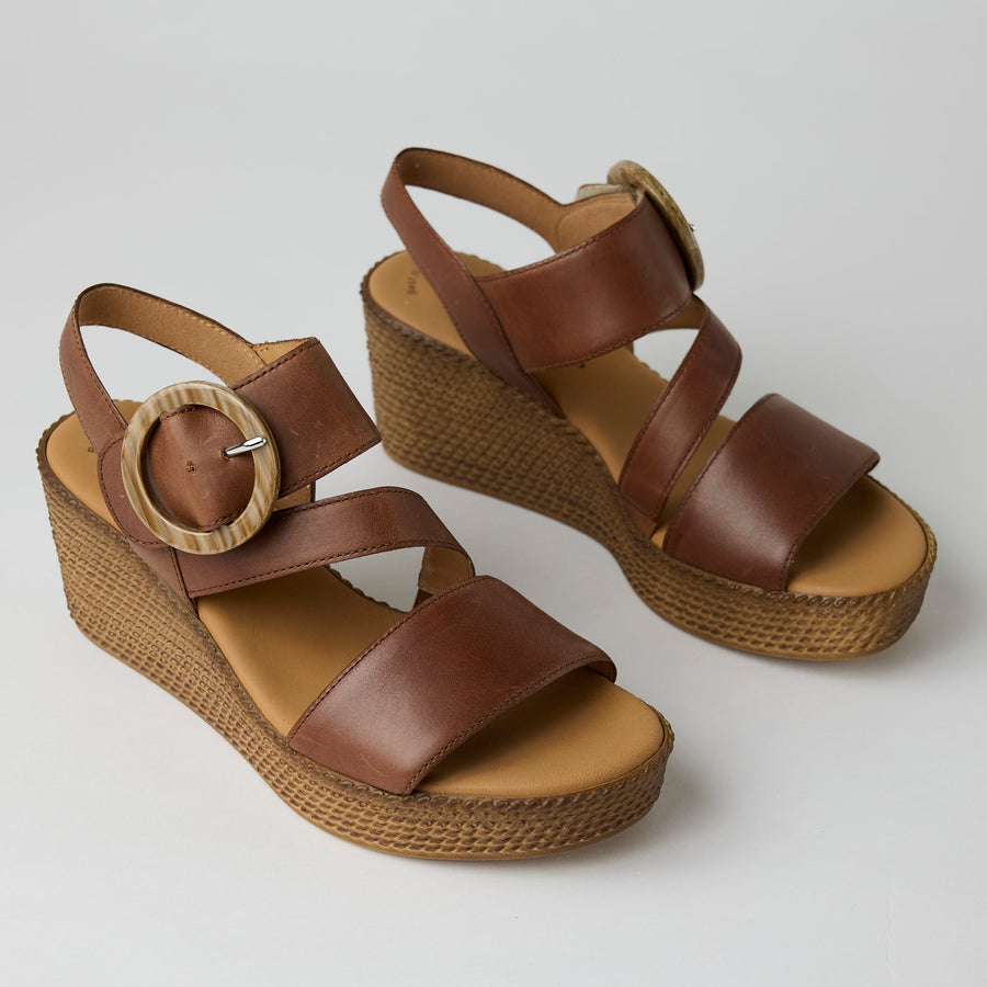 Gabor Tan Leather Medium Wedge Sandals