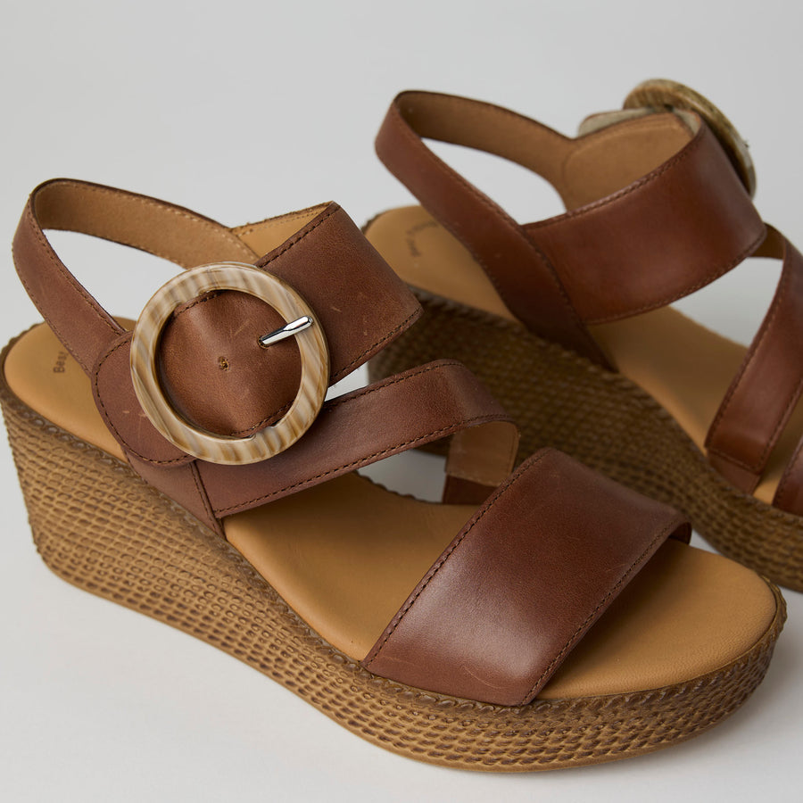 Gabor Tan Leather Medium Wedge Sandals