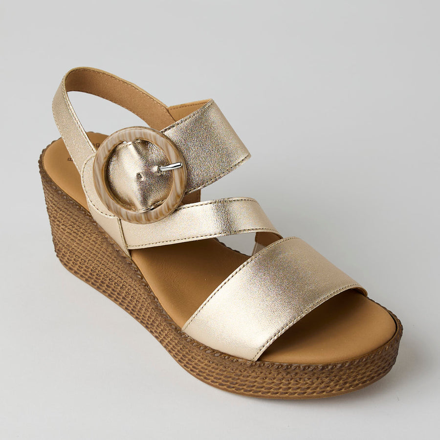 Gabor Medium Wedge Gold Metallic Leather Sandals