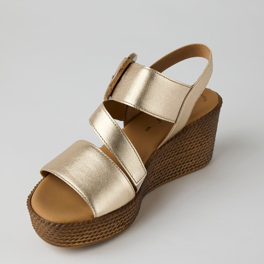 Gabor Medium Wedge Gold Metallic Leather Sandals