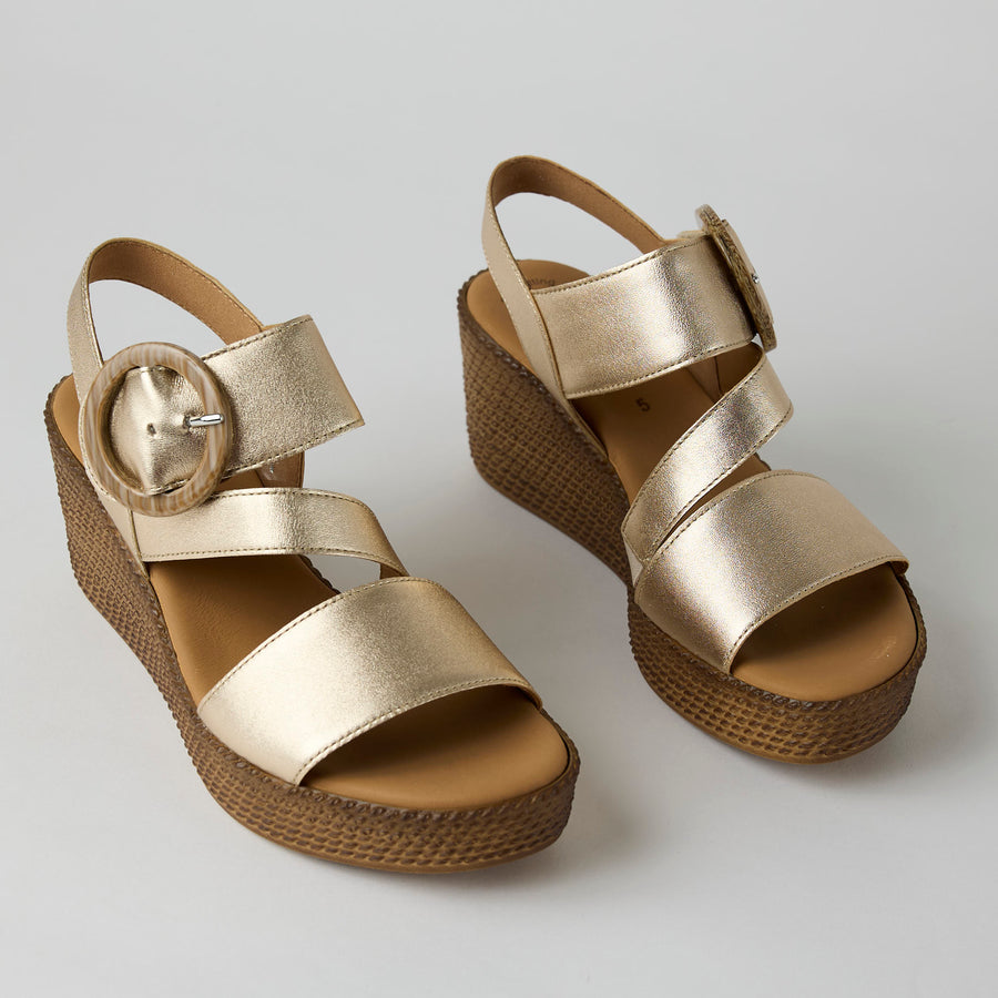 Gabor Medium Wedge Gold Metallic Leather Sandals