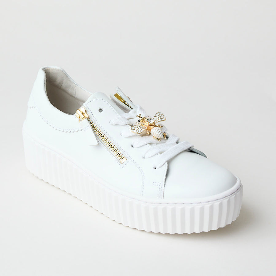 Gabor White Leather Flatform Trainers - Nozomi