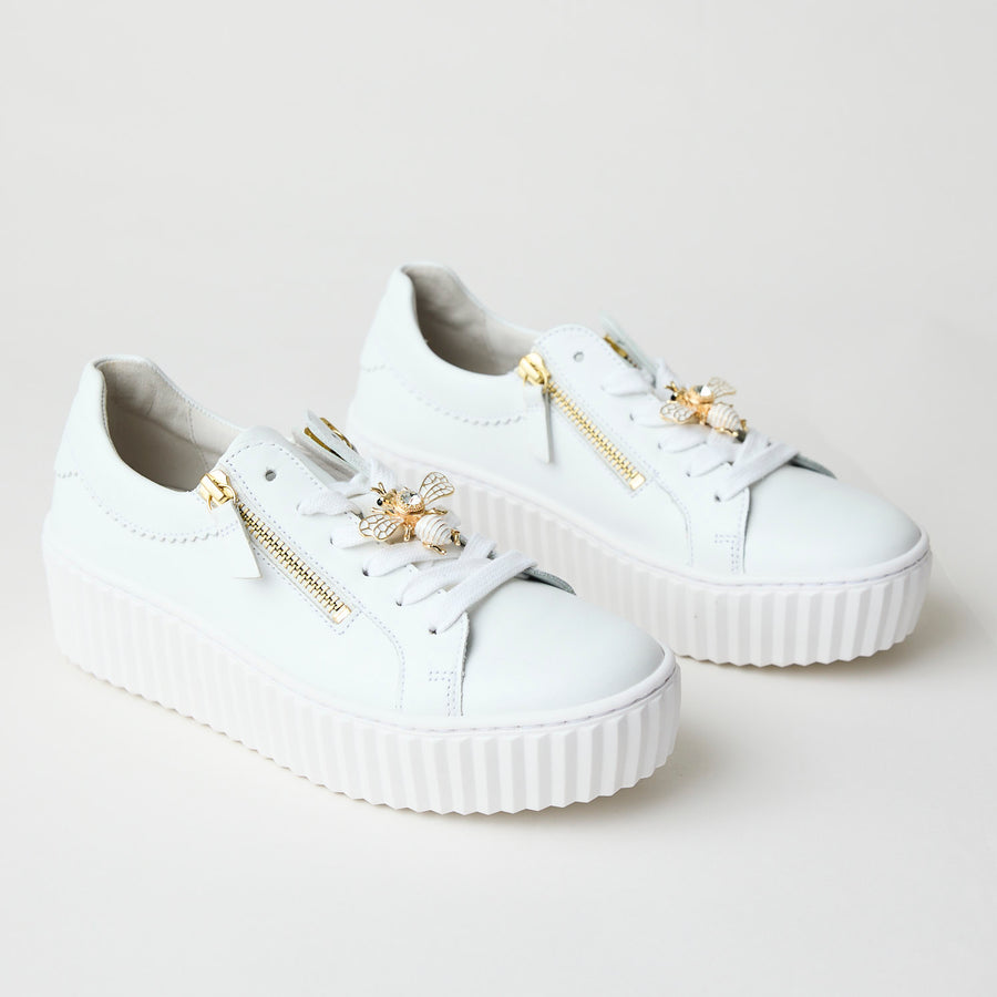 Gabor White Leather Flatform Trainers - Nozomi