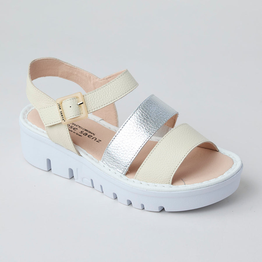 Jose Saenz Beige and Silver Leather Sandals