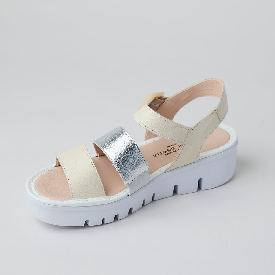 Jose Saenz Beige and Silver Leather Sandals