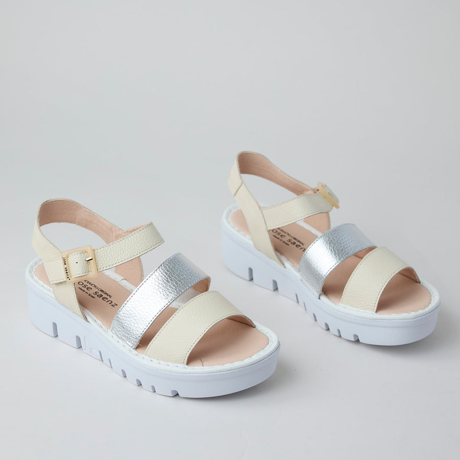 Jose Saenz Beige and Silver Leather Sandals