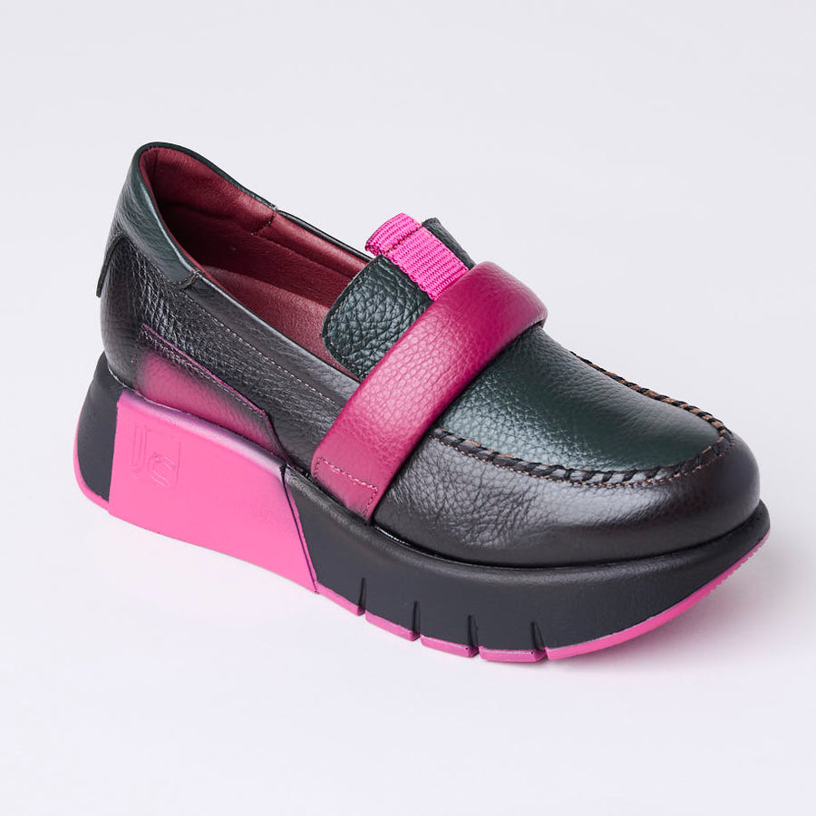 Jose Saenz Black & Fuchsia Leather Slip-On Shoes - Nozomi