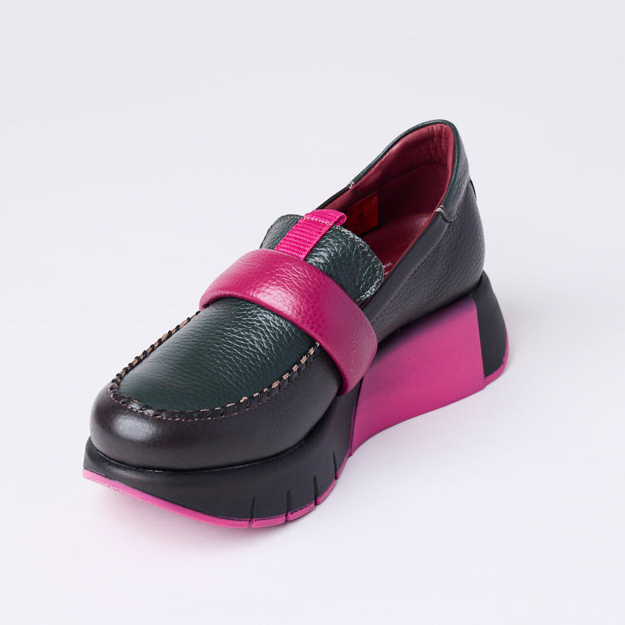 Jose Saenz Black & Fuchsia Leather Slip-On Shoes - Nozomi