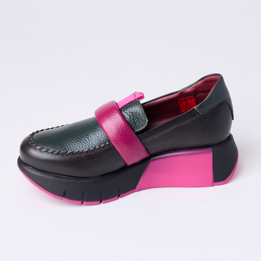 Jose Saenz Black & Fuchsia Leather Slip-On Shoes - Nozomi