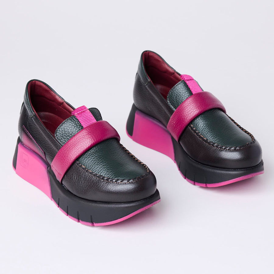 Jose Saenz Black & Fuchsia Leather Slip-On Shoes - Nozomi