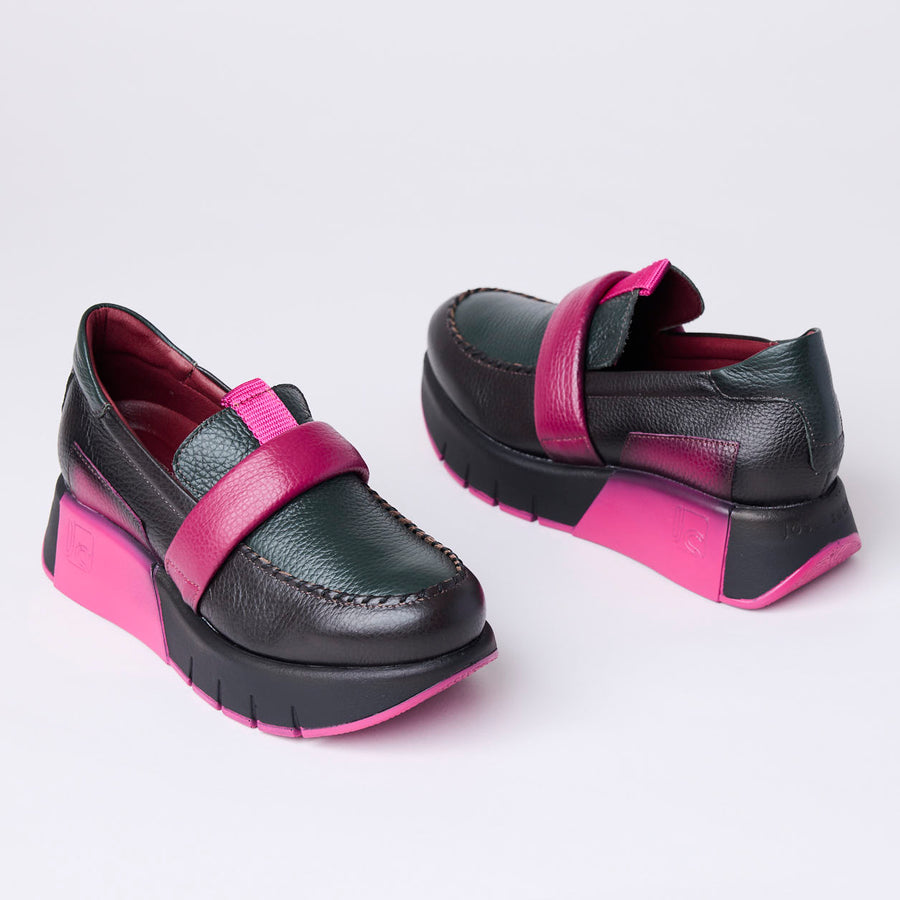 Jose Saenz Black & Fuchsia Leather Slip-On Shoes - Nozomi