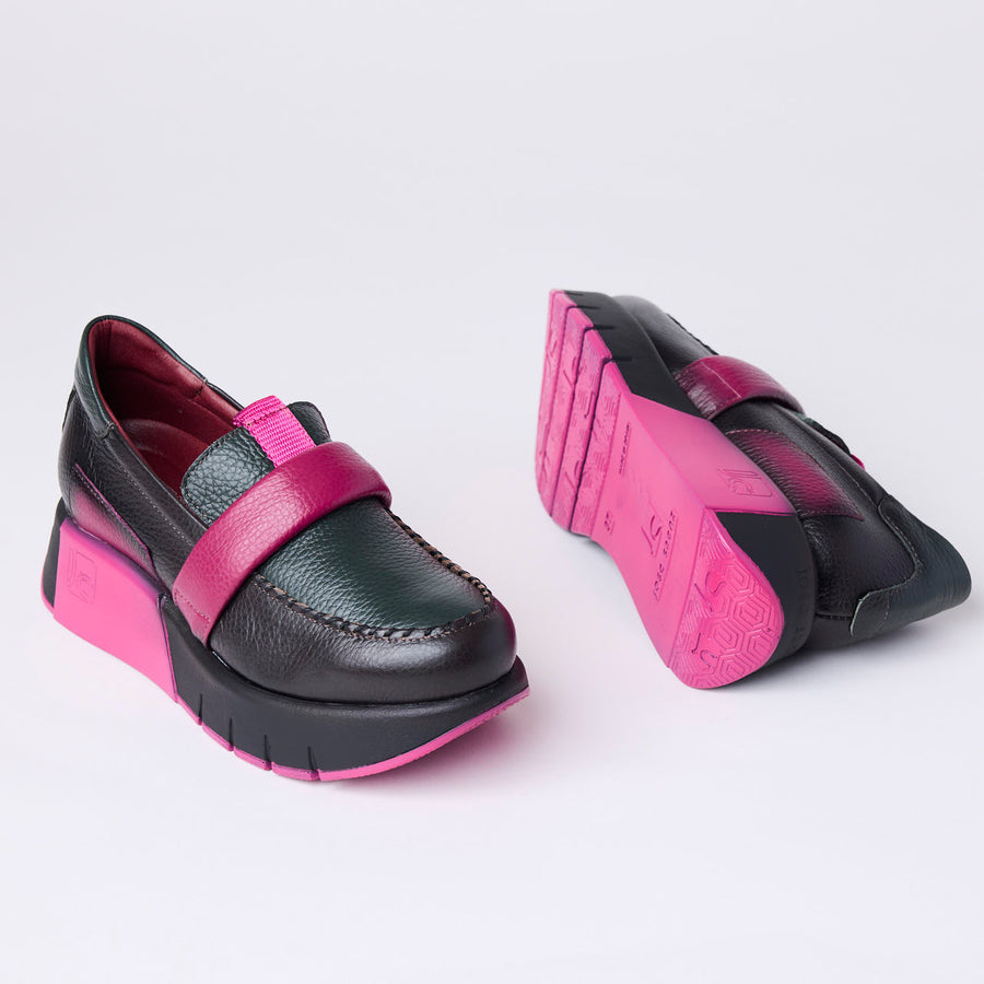 Jose Saenz Black & Fuchsia Leather Slip-On Shoes - Nozomi