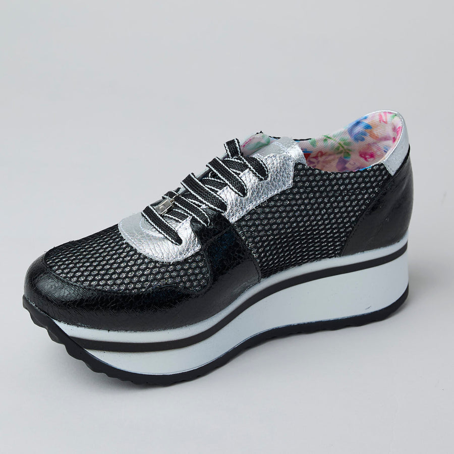 Jose Saenz Black Leather Flatform Trainers