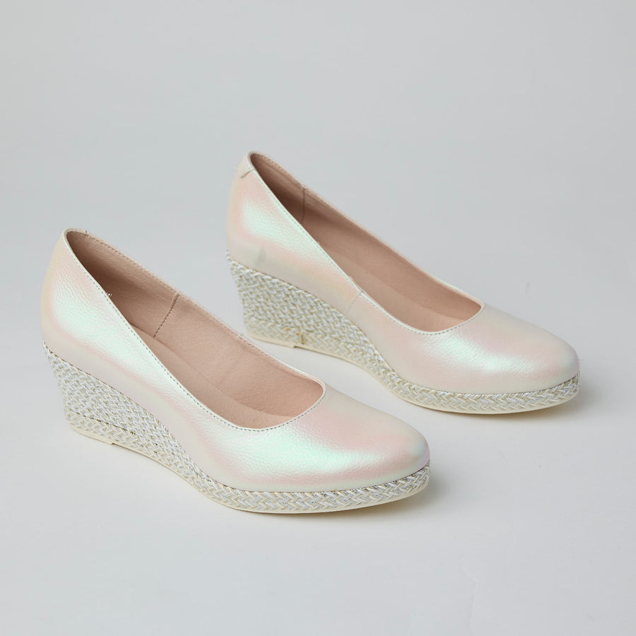 Jose Saenz Ivory Pearlised Leather Espadrilles