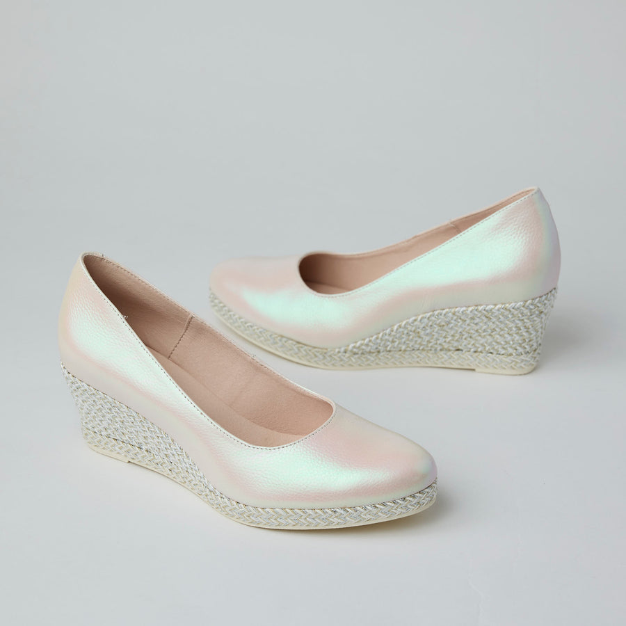 Jose Saenz Ivory Pearlised Leather Espadrilles