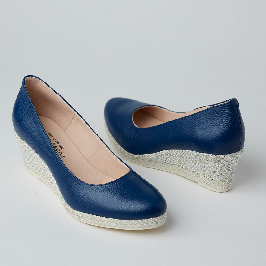 Jose Saenz Navy Leather Espadrilles