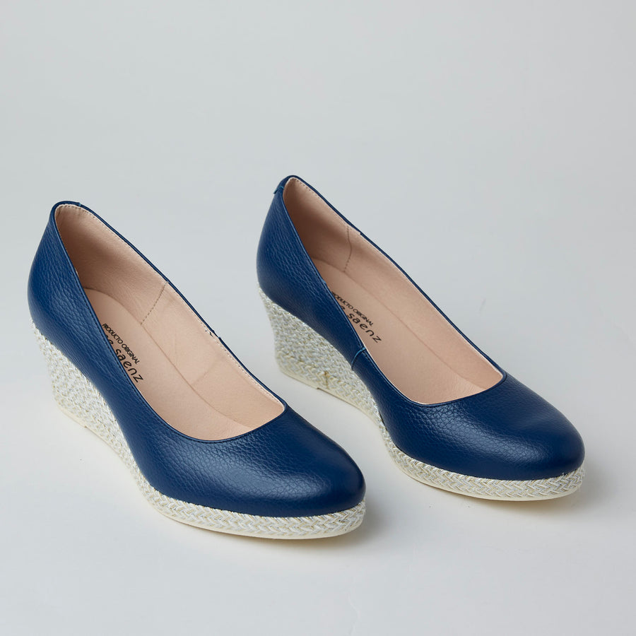 Jose Saenz Navy Leather Espadrilles