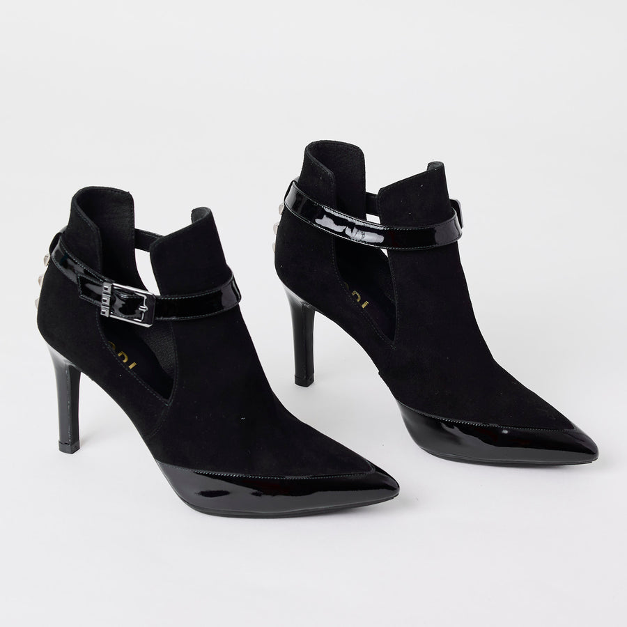 Lodi Black Patent and Suede Leather Ankle Boots - Nozomi