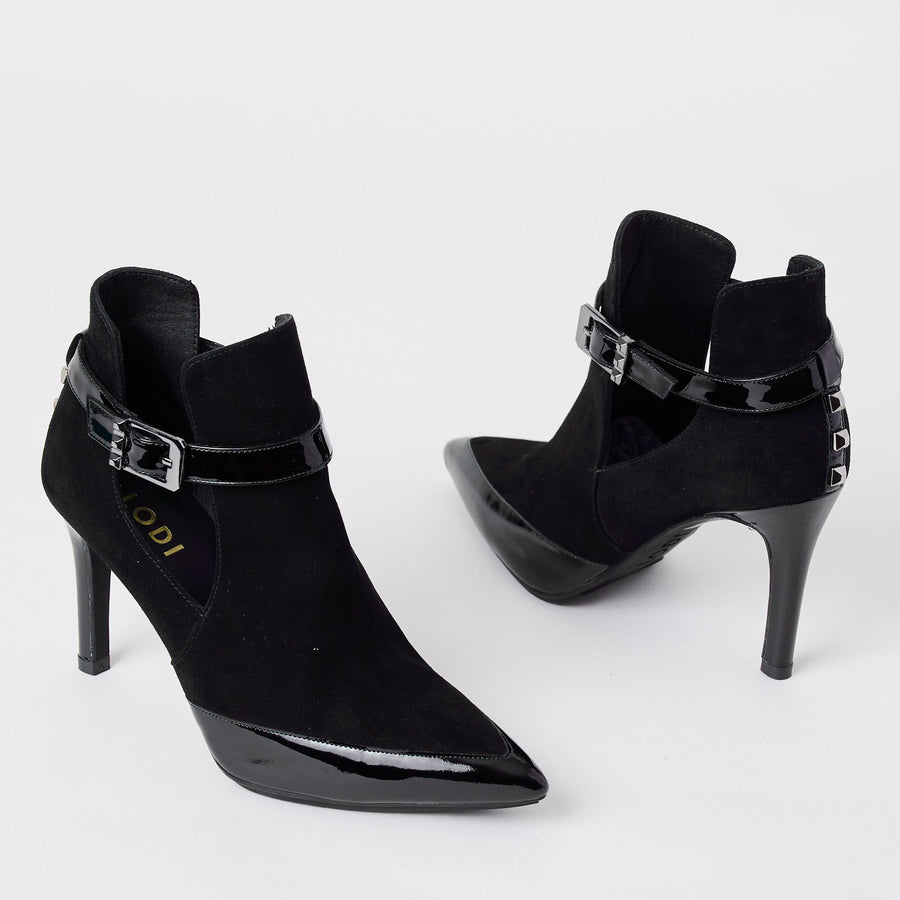 Lodi Black Patent and Suede Leather Ankle Boots - Nozomi