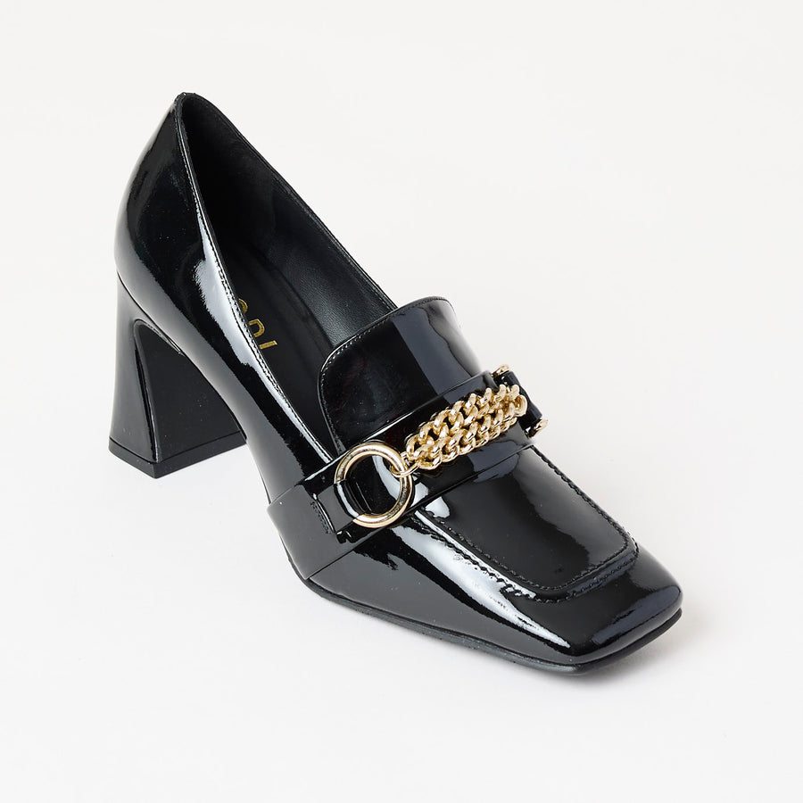 Lodi Black Patent Leather Heeled Brogues - Nozomi