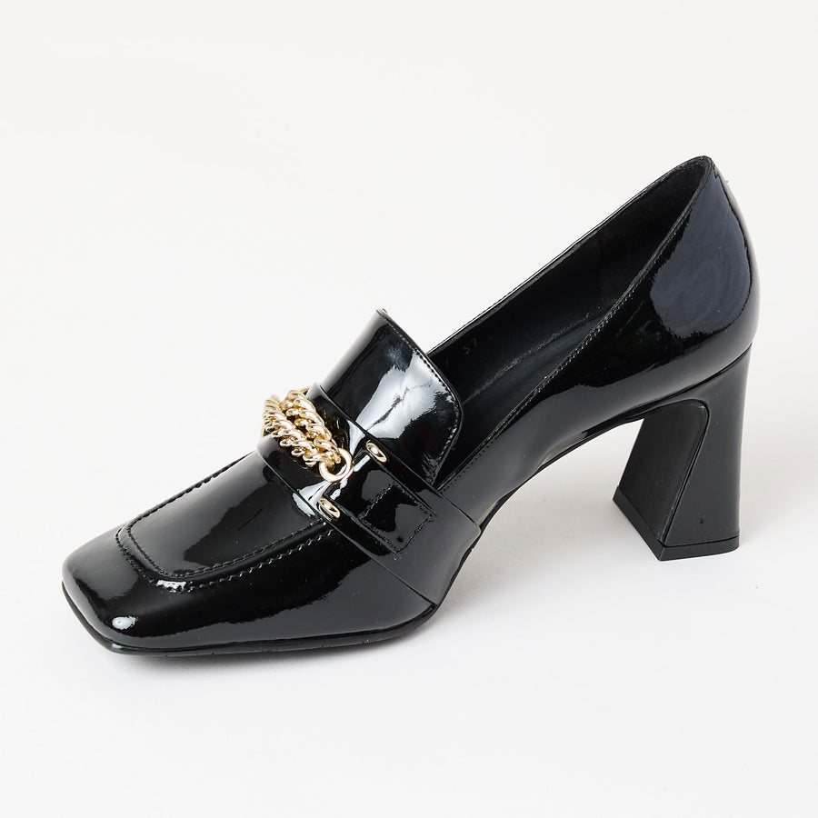 Lodi Black Patent Leather Heeled Brogues - Nozomi