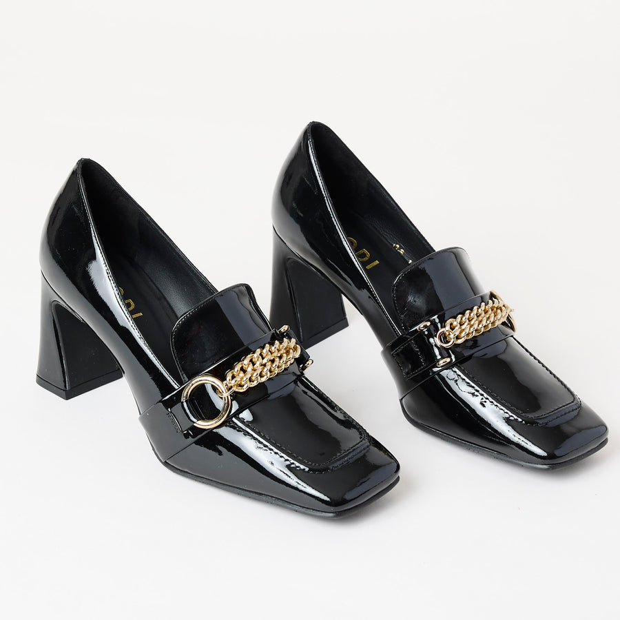 Lodi Black Patent Leather Heeled Brogues - Nozomi