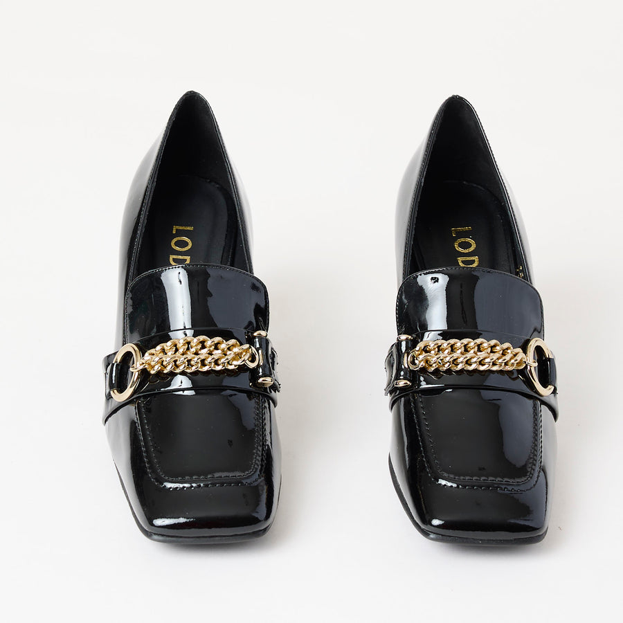 Lodi Black Patent Leather Heeled Brogues - Nozomi